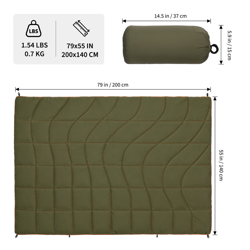 Jeté de voyage imperméable avec sac de transport Ripstop, imprimé et imperméable 79 x 55 po, Vert