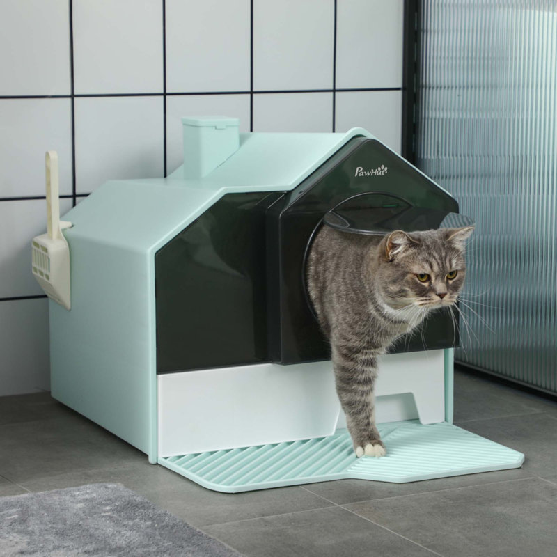 Bac à litière pour chat à capuche avec tapis pour chat