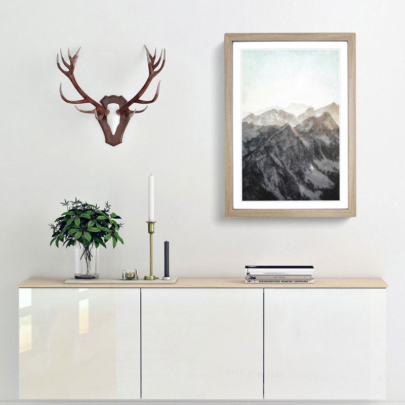 Mountain Range - Picture Frame Painting Print, 87cm H x 62cm W x 2cm D, Oak Framed