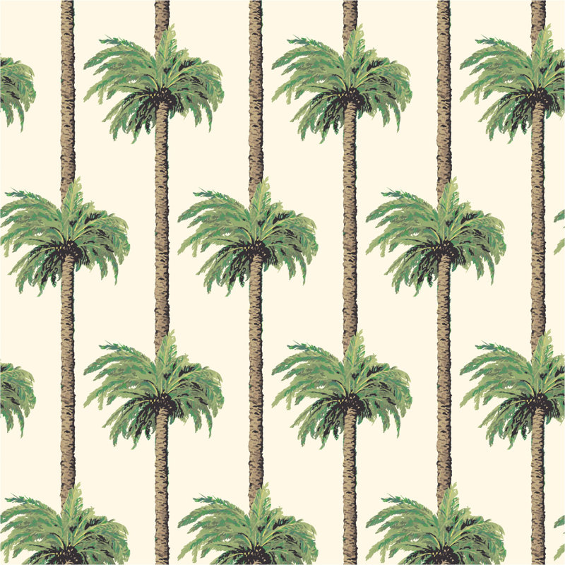 Retro Tiki Palm Trees - Wallpaper, Linen, Non-pasted