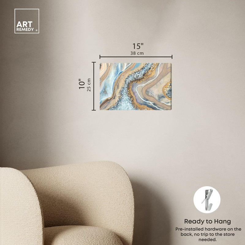 Luxurious Geode Abstract Canvas Wall Art in Blue and Beige