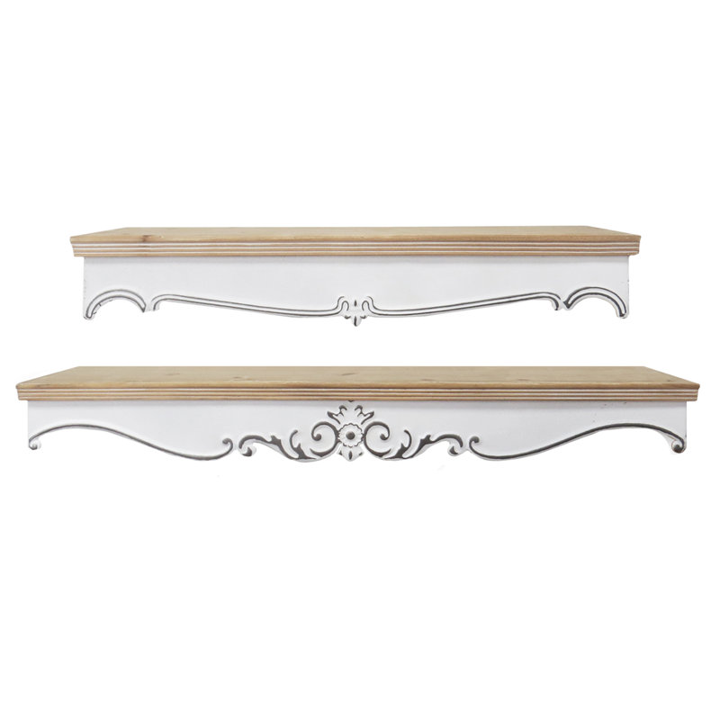 Ensemble de 2 tablettes murales blanches en métal avec 2 moulures couronnées