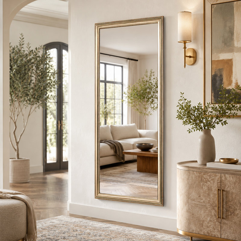Miroir de plancher pleine longueur CUFEFI moderne à cadre en PS pour chambre à coucher, salon et entrée