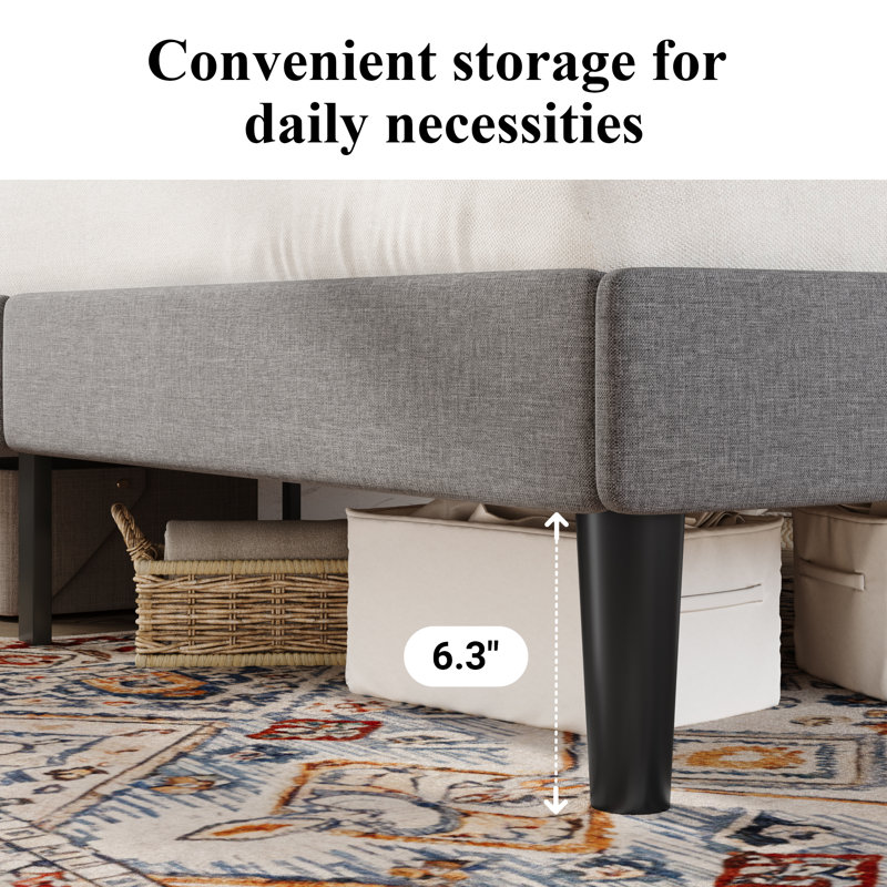 Light Gray Full Linen Upholstered Platform Bed with Tufted Headboard