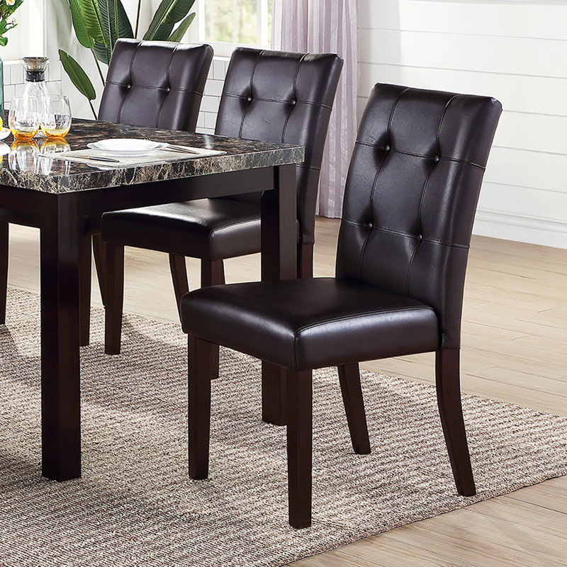 Chaises de salle à manger rembourrées avec boutons capitonnés, brun foncé (ensemble de 2)
