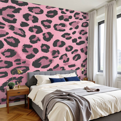 Papier peint adhésif peler et coller imprimé léopard rose taches noires H 100 po x l 144 po, papier mural amovible en PVC, adhésif pour chambre à coucher, salon, bureau à domicile