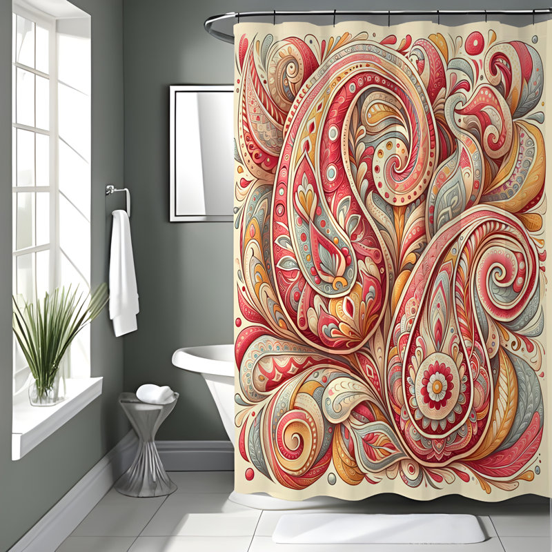 Rideau de douche à motif cachemire Alexandrah, H 70 po x l 72 po