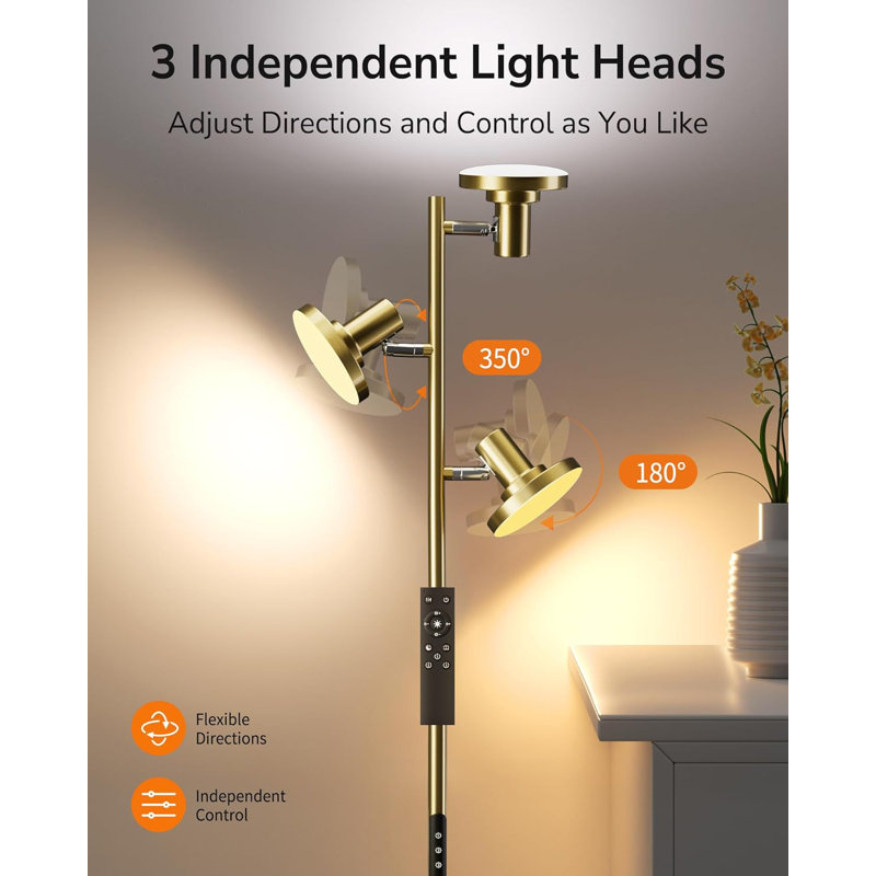 Modern 3-Light Floor Lamp With Shelf, Adjustable Color & Brightness, Remote & Button Control, 1200Lm LED Standing Tree Lamp For Living Room, Home Office, Bedroom