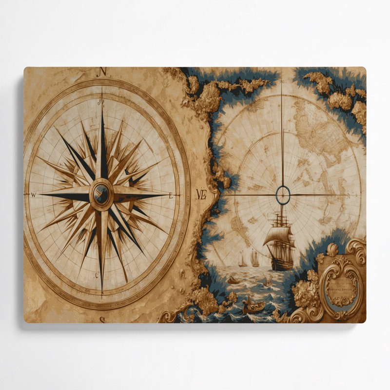 Transport, cartes et graphiques nautiques, art mural en métal brun, H 11 po x l 14 po x P 0,05 po