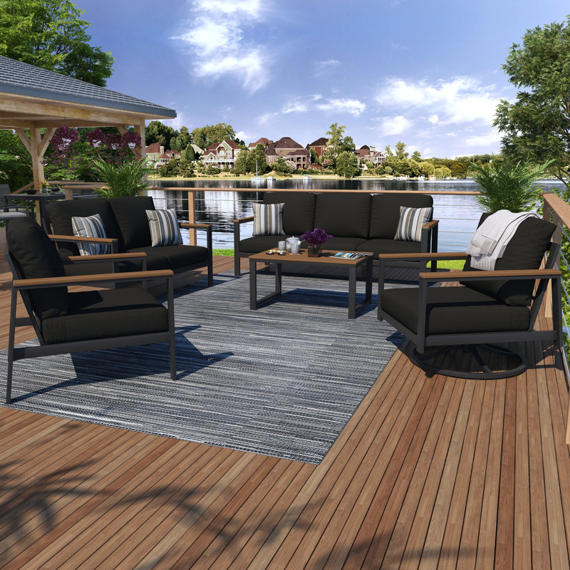Townsend 7 - Person Patio Conversation Set with Cushions, Canvas Black Sunbrella® Canvas