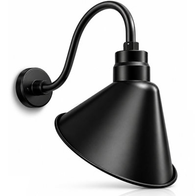 12in. Satin Black Angle Shade Gooseneck Sign Light Fixture with 13in. Long Extension Arm - Wall Sconce Farmhouse, Vintage, Antique - UL Listed - 9W 900lm A19 LED Bulb (5000K Cool White)