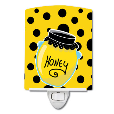 Bee Honey Jar on Polka Dots Ceramic Night Light