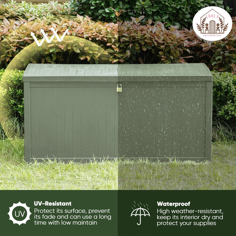 120 Gallon Outdoor Storage Box, Lockable Outside Storage Box Waterproof, Patio Cushions Deck Storage Boxes, Rattan Plastic Garden Hose Containers Resin Pool Storage Bins with lids, Sage Green