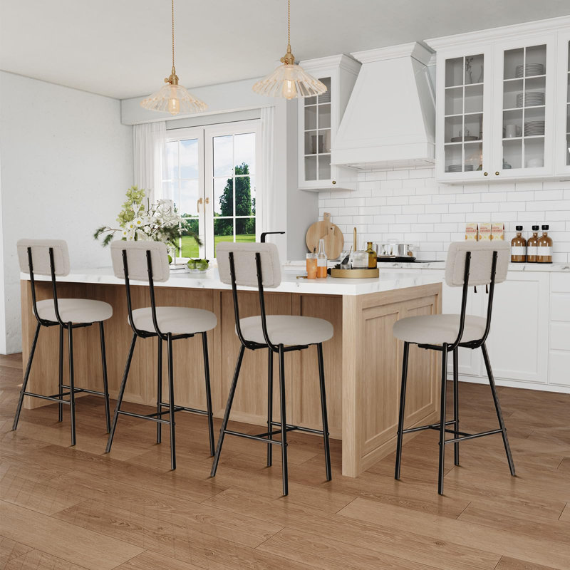 Height Bar Stools Set, Upholstered Counter Height Bar Chair with Round Seat, Modern Barstools with Back and Metal Footrest for Kitchen, Bistro, Pub, Dining Room Island