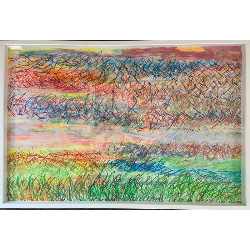 'Multicolored Landscape' - Shadowbox Painting on Paper, 25''H x 37''W x 2''D