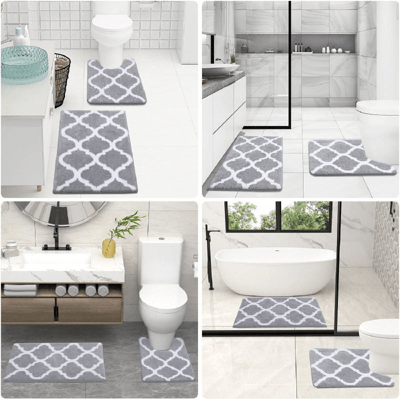 Charlana Microfiber / Microsuede Non-Slip Bath Rug, 20"W x 30''L & 20"W x 24"L, Gray