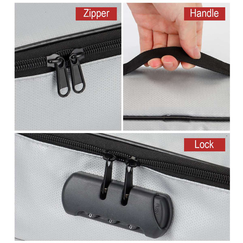 Fireproof Document Bag with Lock File Storage Organizer Bag Waterproof Safe Portable Pouch Bag, Black