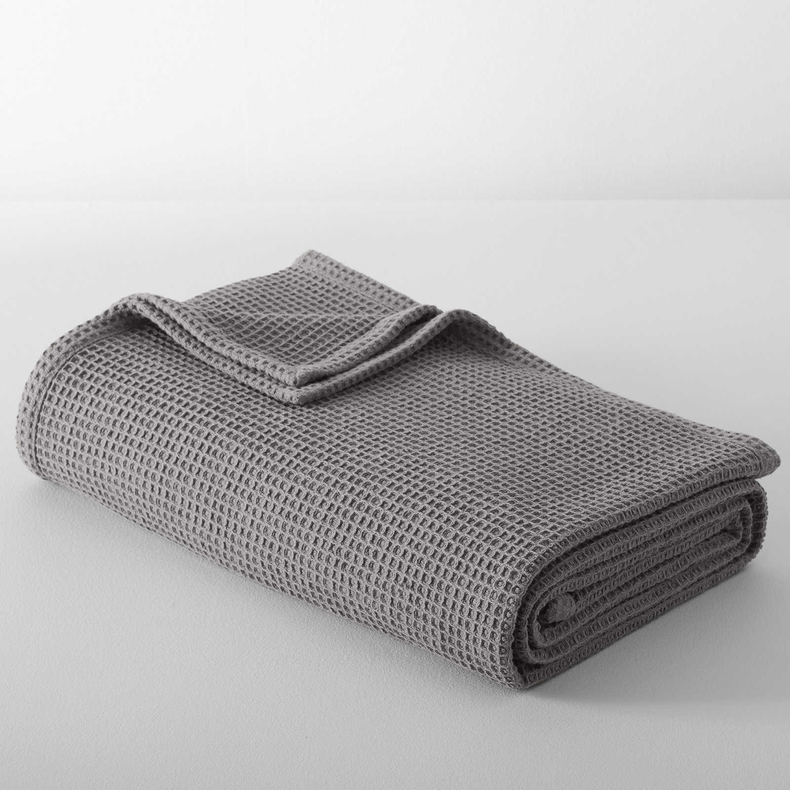 Solid Waffleweave Cotton Waffle Blanket, Full / Queen, Charcoal