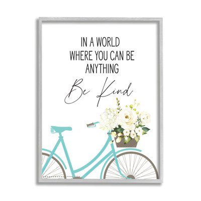 Be Beose Be Kind Sentiment, bicyclette bleue, floral blanc