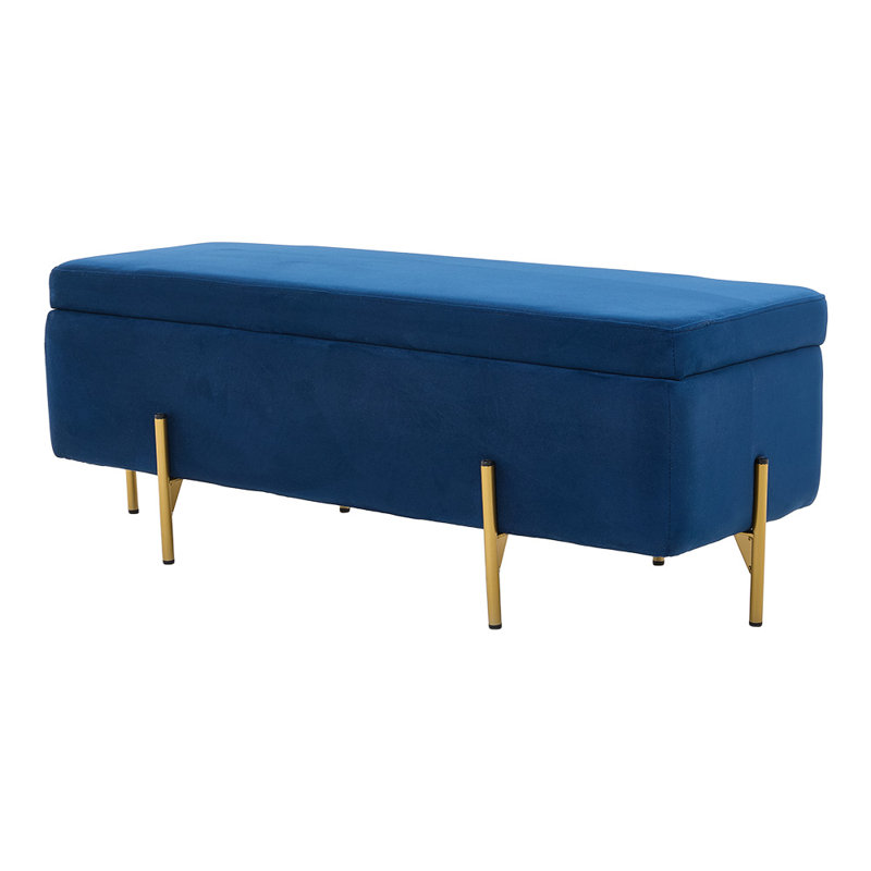 Velvet Upholstered Storage Bench, Blue