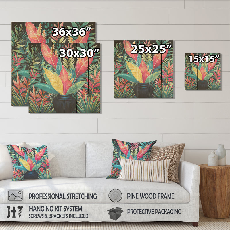 Colorful Tropical Pottery Oasis II - Fashion Bitcoin On Wood Print, 30" H x 30" W