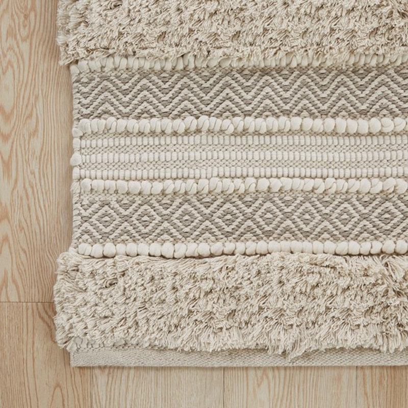 Woven Texture Stripe Bath Rug Natural 22X58", Single- 58" L x 22" W