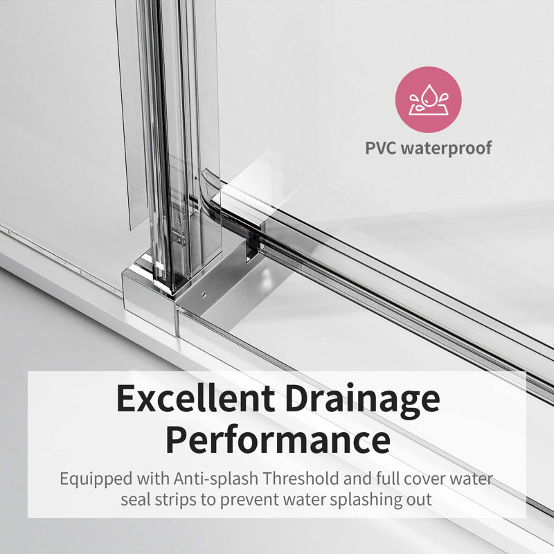 Ensemble de 2 portes de douche coulissantes doubles sans cadre, porte en verre trempé, Chrome chrome