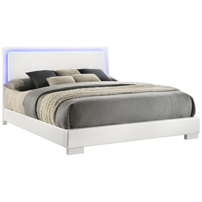 Contemporary Eastern King Panel Bed With Energy - Efficient Led Lighting, White High Gloss Appearance, Structure, Slatted Airflow Feature Lights, Modern And Rustic Bedroom Decor, Classic Headboard ,