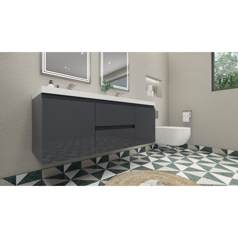 Ensemble de meuble-lavabo double 59 po Aylanna, Gris ultrabrillant