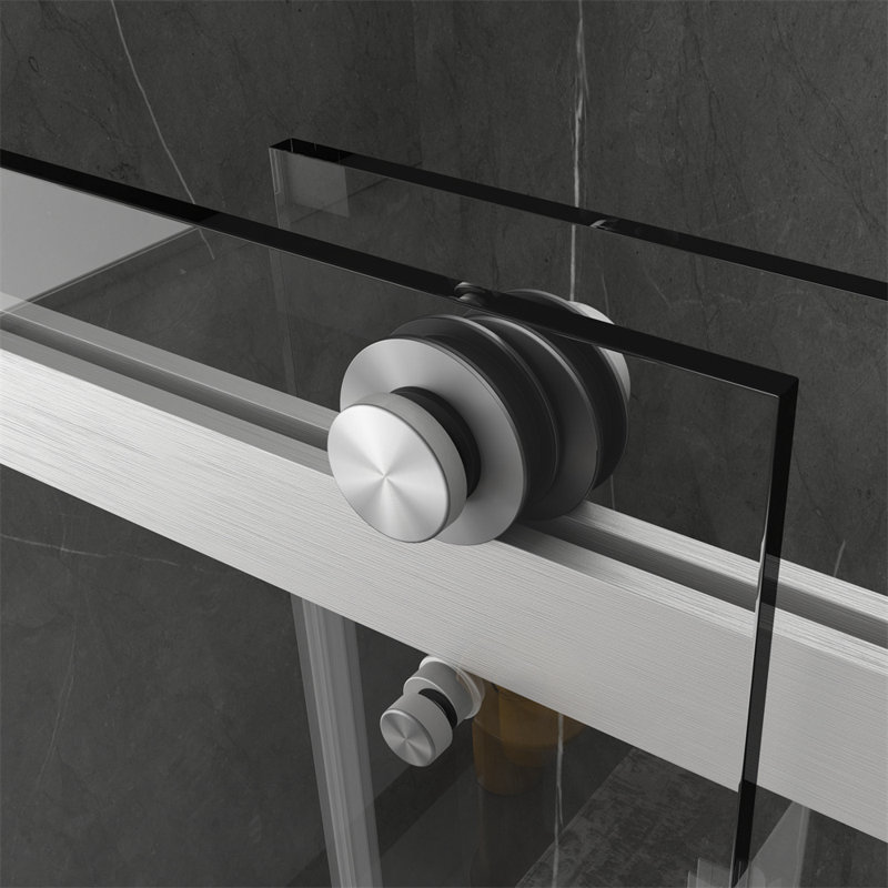  Porte de douche coulissante sans cadre l 60 po x H 76 po avec verre transparent de 10 mm, Nickel brossé