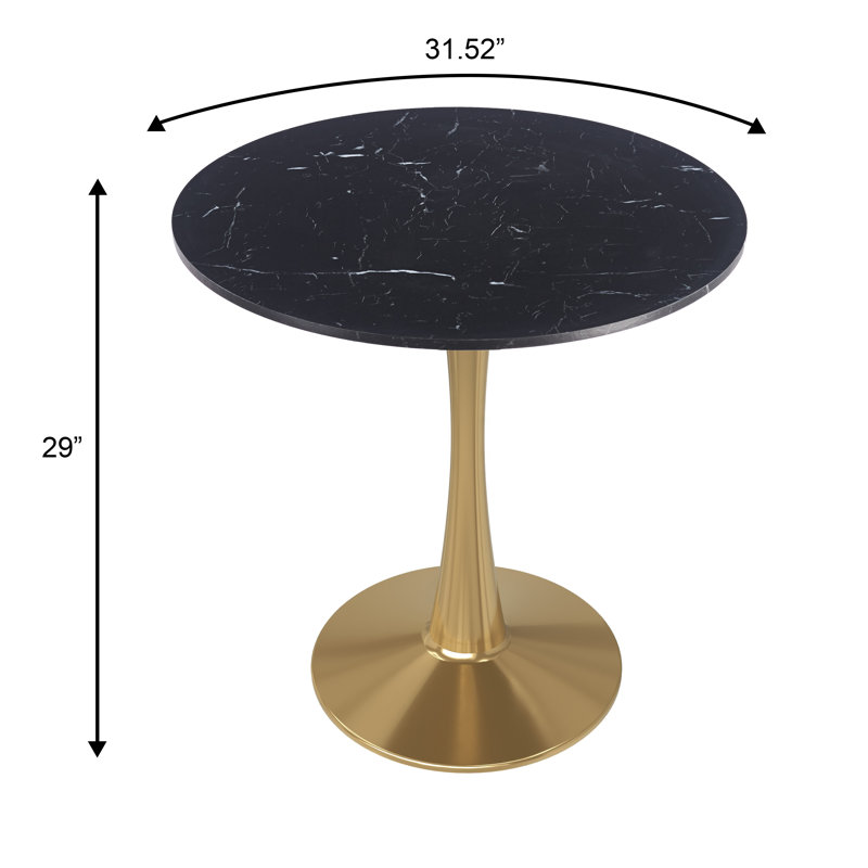 Leisuremod Bristol 31" Round Dining Table, Modern Small Space Kitchen Table with Gold Pedestal Base, Mid-Century Bistro Beveled Table Top for Breakfast Nook