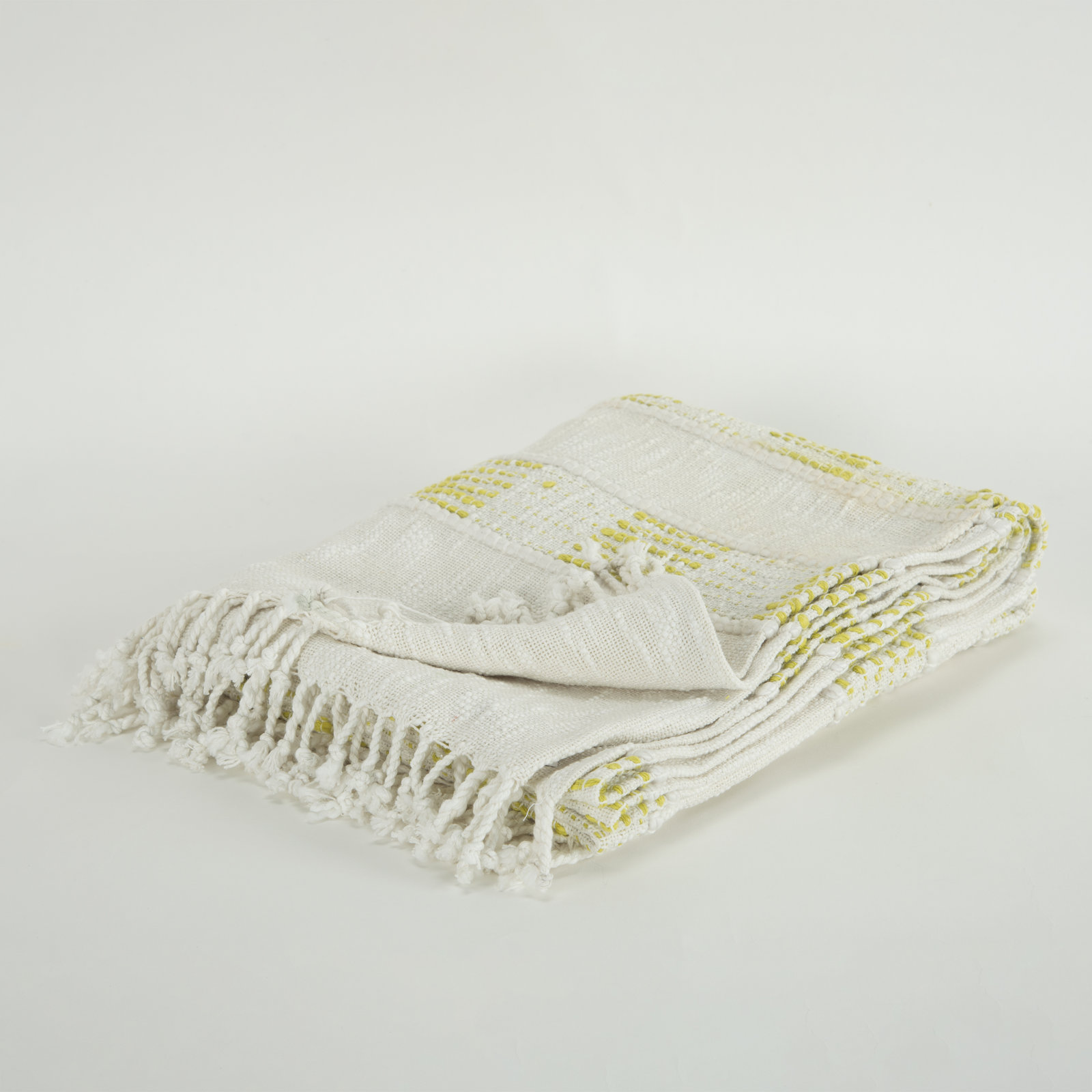 Alora Cotton Hand Woven Throw Blanket, Yellow/White