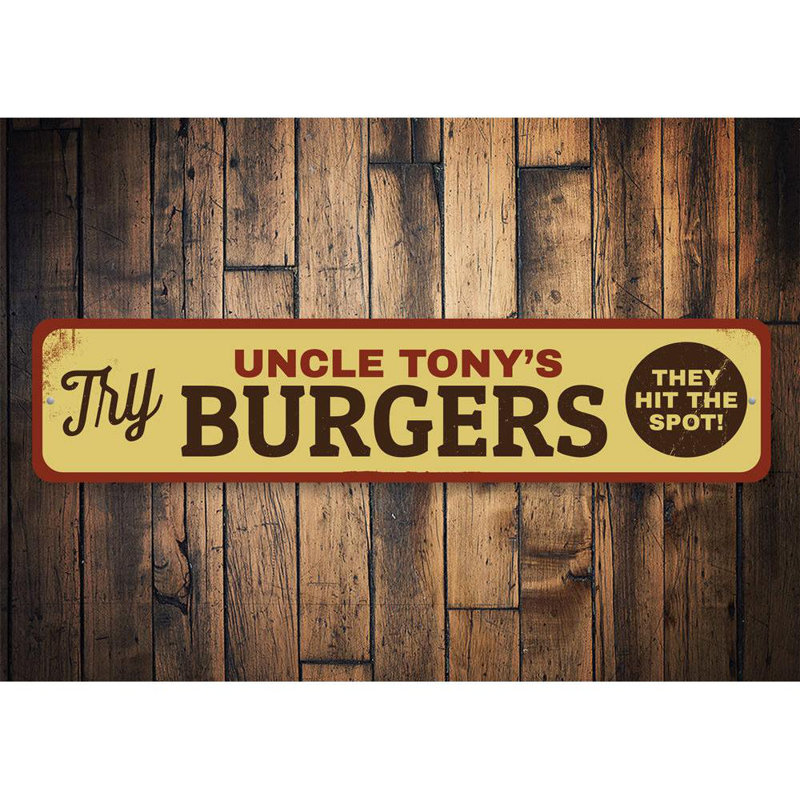 Panneau «Try Burgers» en aluminium, H 4 po x l 18 po x P 0,04 po