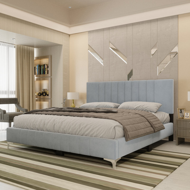 Lit en velours Scandia., Grand, Gris, Argent