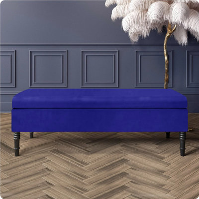 Safar Plain Upholstered Plush Velvet Ottoman Storage Bench with Black Turned Wooden Legs