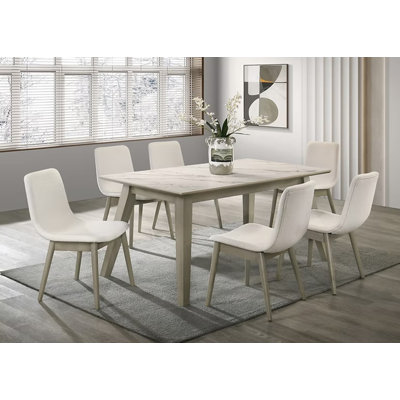 Ensemble de salle à manger moderne 7 pièces en bois de chêne avec plateau en porcelaine blanche