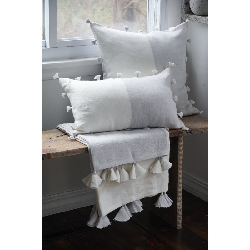 Oreiller luxueux en lin 12 x 20 Luxe, Gris clair / blanc