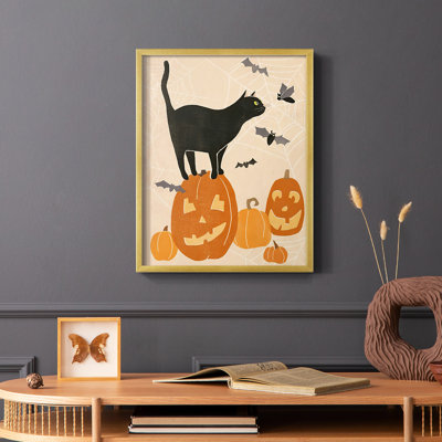 «Pumpkin Patch Cats I», reproduction encadrée - bois massif