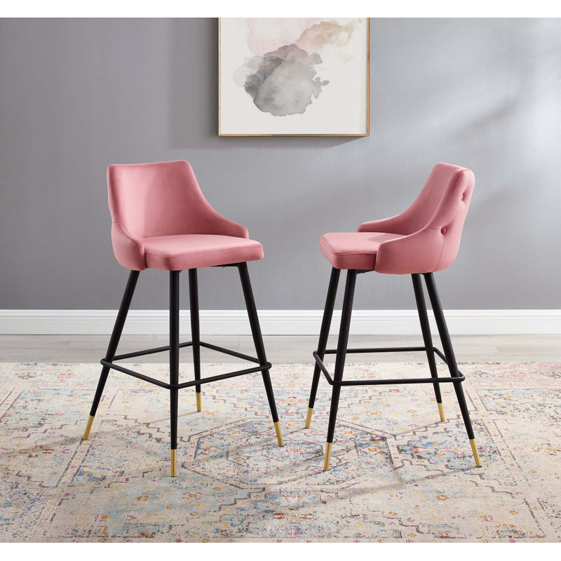 Adorn Performance Velvet Bar Stool Set of 2, Dusty Rose, Bar Stool (29.5” Seat Height)