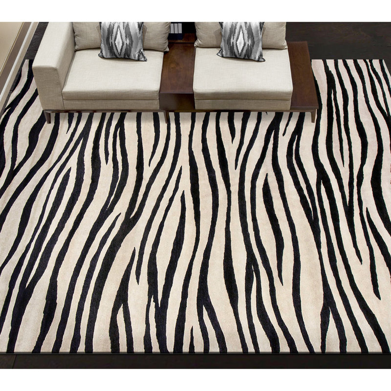 Tapis ivoire et noir noué à la main de haute qualité