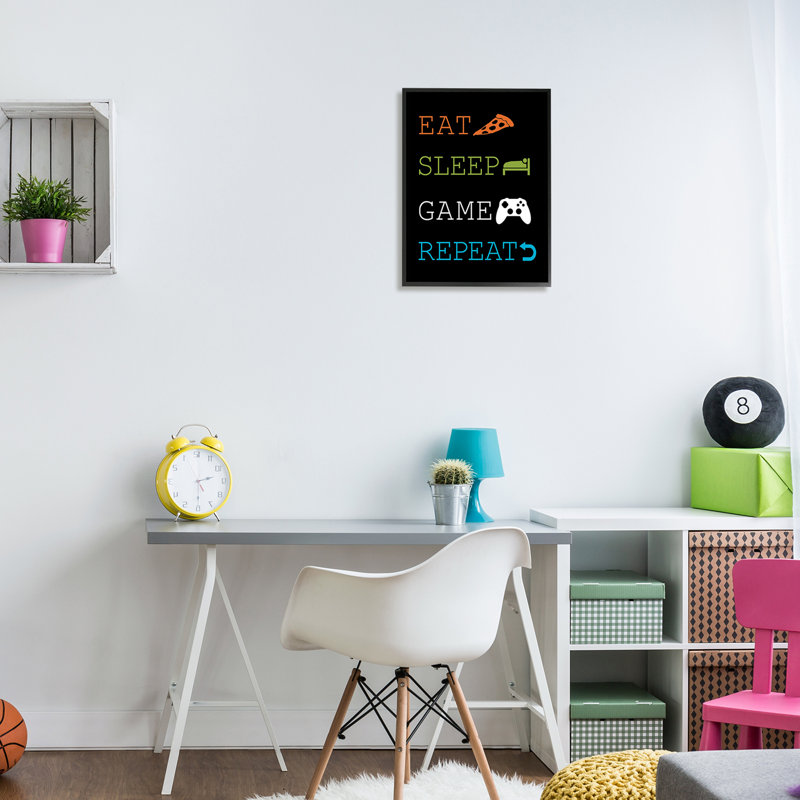 Mangez, répétez, jeu, iconographie, règles, maison de campagne grise, H 16 po x l 20 po, Giclée encadrée noir minuit