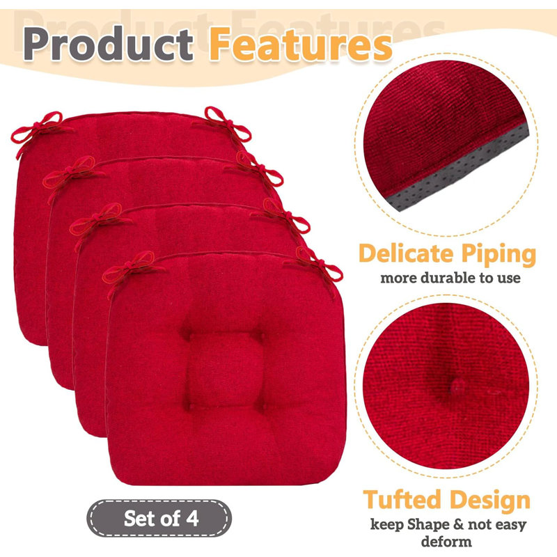 Set Of 4 Dining Chair Cushions Red