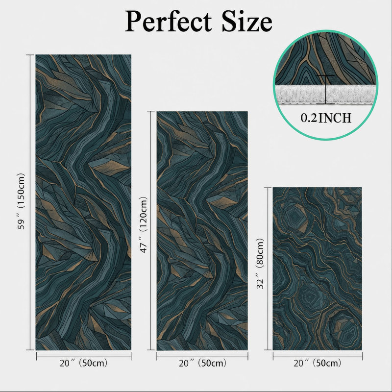 Wave Blue Non-Slip Washable Kitchen Mats
