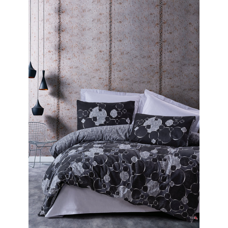 Ensemble de housse de couette 100% coton gris / noir, Housse de couette simple + 1 taie d'oreiller 24 po