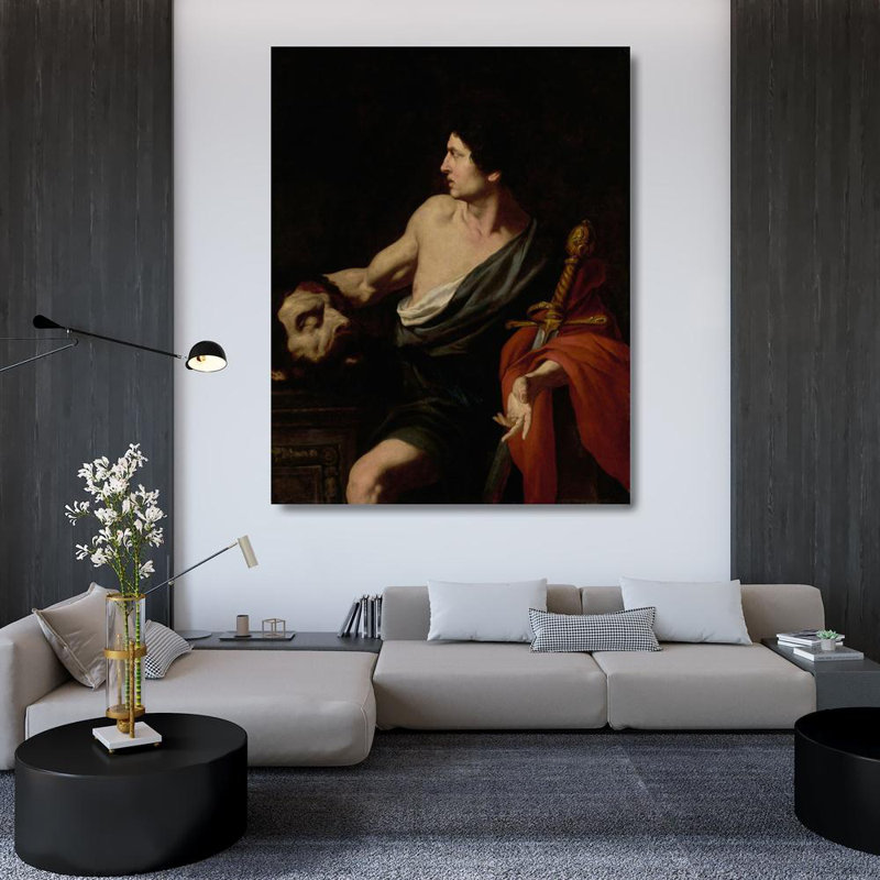 "David avec la tête de Goliath" par Pietro Novelli - Art sur toile tendue avec châssis, H 48 po x l 33 po
