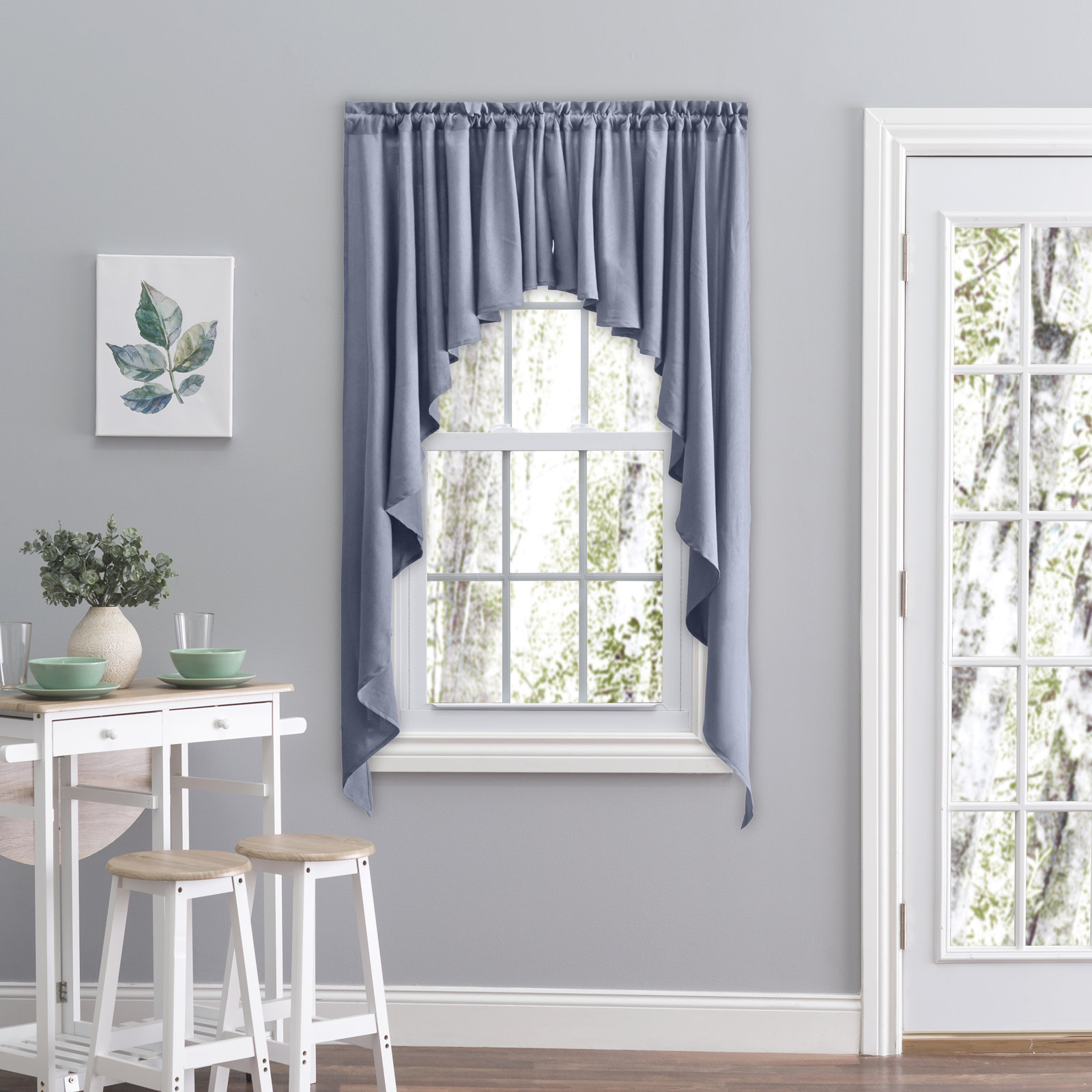 2-Piece Opaque Polyester Swag Window Valance , Blue, 62" W x 24" L