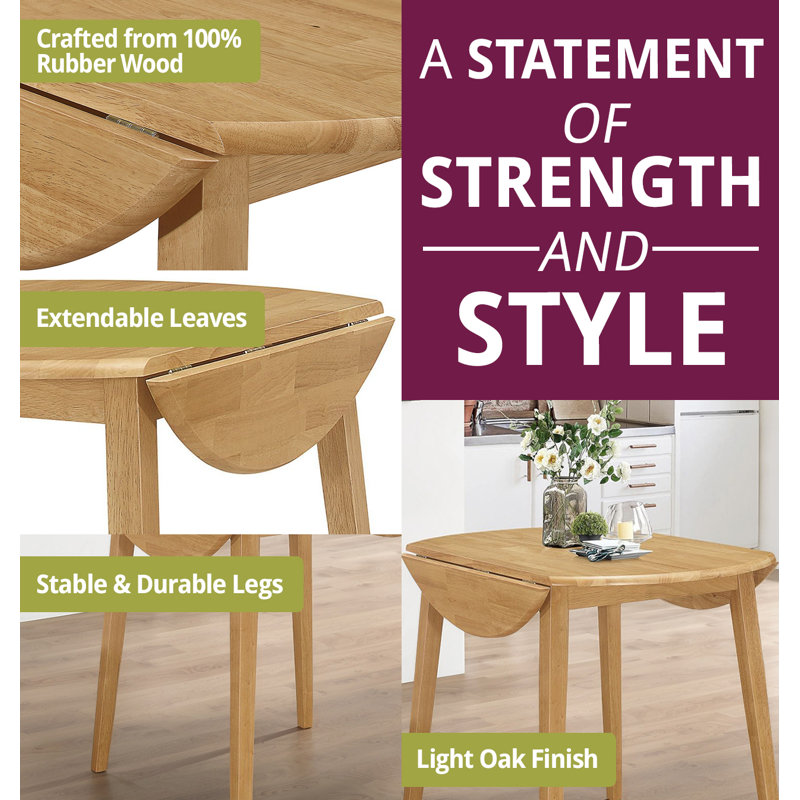 Ahwahnee 2 -Person Drop Leaf Rubberwood Solid Wood Dining Set, Light Oak/White, Light Oak