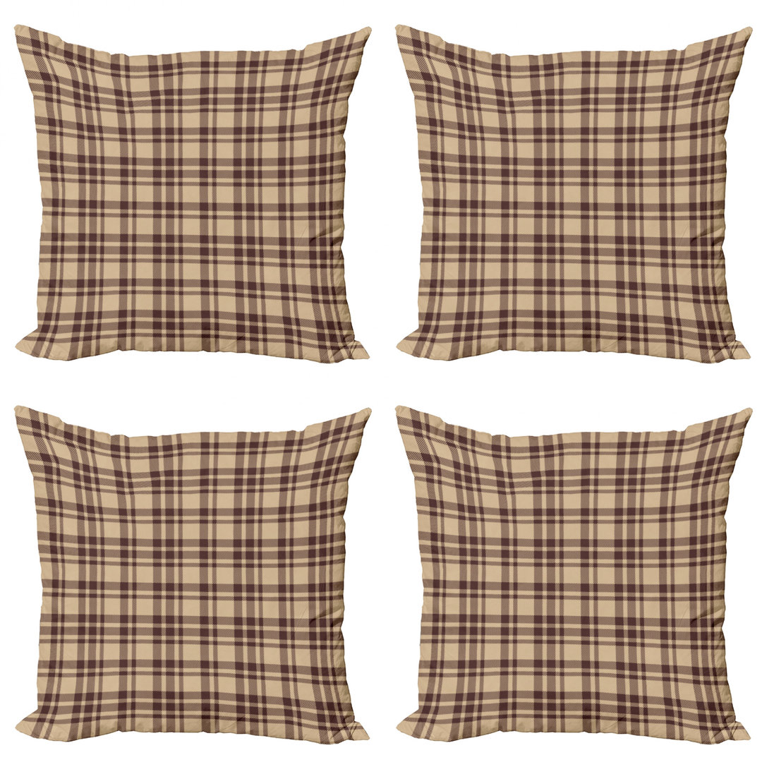 Ambesonne Tan And Brown Throw Pillow Cushion Case Pack Of 4, Old Fashioned Check Plaid Pattern Scottish Tartan Inspired Geometric Design, Modern Accent Double-Sided Digital Printing, 24", Tan Brown (Set of 4) Ambesonne 