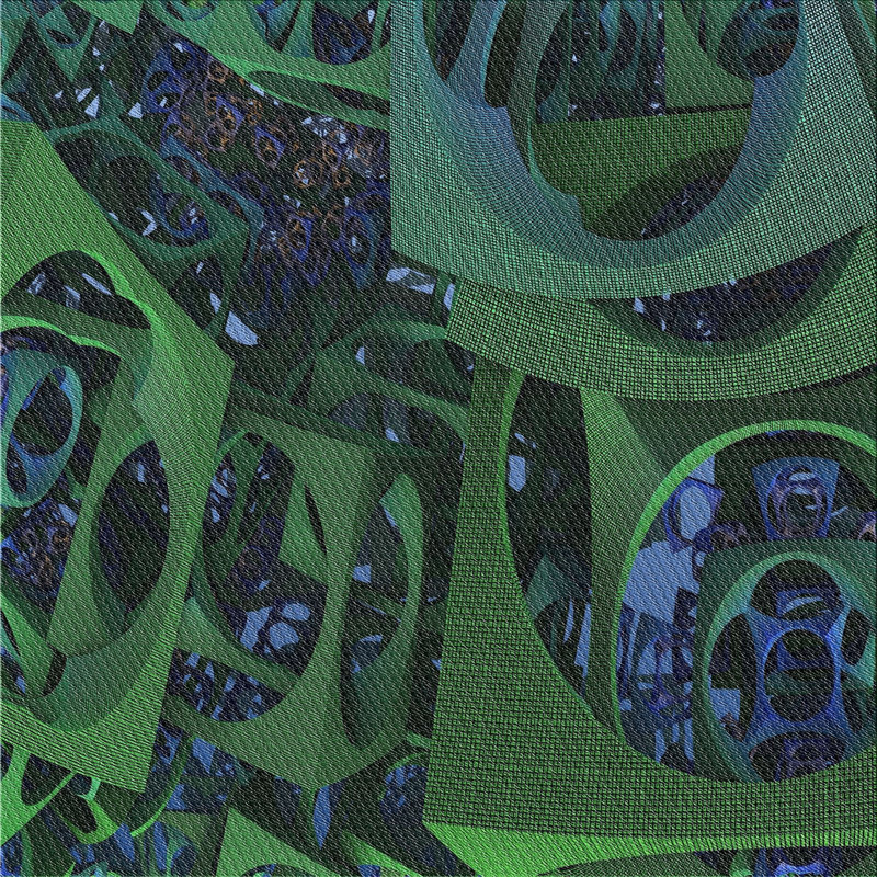 Tapis vert/bleu à motifs, Carré 6 pi
