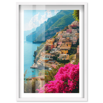 Sunwashed Village Rise Shadowbox Print Travel Art Prints by Notoriart, White Frame, 11 x 16